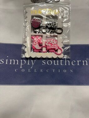 Simply Southern Pink and Black Cowgirl Straw Cover Hair Ties - 4 Pack